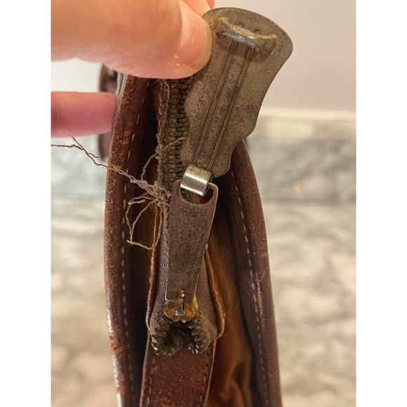 Vintage Hand Tooled Leather Briefcase Aztec Calendar Eagle Design Brown Bag - Picture 8 of 15